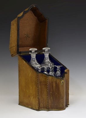 Lot 147 - George III inlaid mahogany serpentine front knife box converted to a decanter box