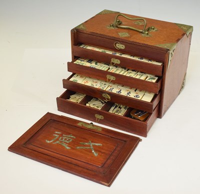 Lot 446 - Brass-mounted hardwood cased Mahjong set