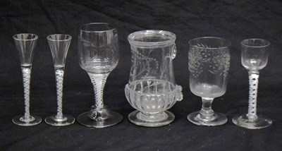 Lot 375 - 18th century glass mug or 'tankard', etc
