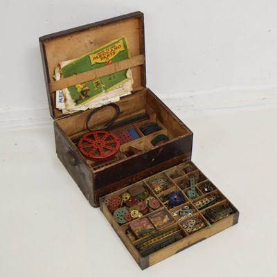 Lot 366 - Wooden tool box containing vintage Meccano