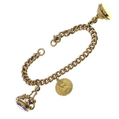 Lot 75 - 9ct gold curb link bracelet and fobs / charms