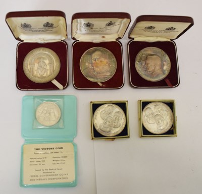 Lot 234 - Collection of silver commemorative medallions to include two '1969 The First Moon Landing', etc