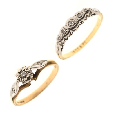 Lot 30 - Diamond five-stone ring, together with a diamond solitaire 9ct gold ring (2)