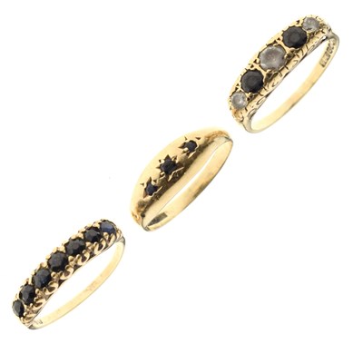 Lot 36 - Three sapphire 9ct gold dress rings