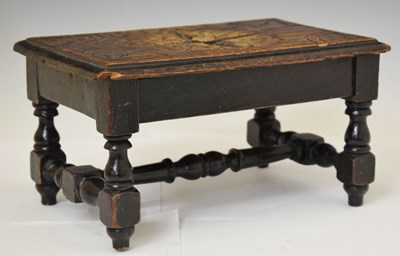 Lot 569 - Victorian oak apprentice stool with carved decoration to the top