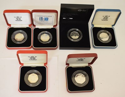 Lot 198 - Royal Mint - Elizabeth II - Six UK silver proof piedfort 50p coins