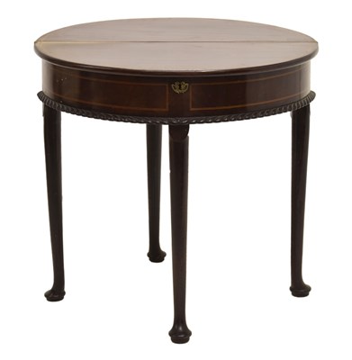 Lot 520 - Mid 18th century style inlaid mahogany demi lune fold over tea table