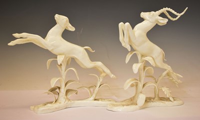 Lot 425 - Pair of blanc de chine figures of gazelles