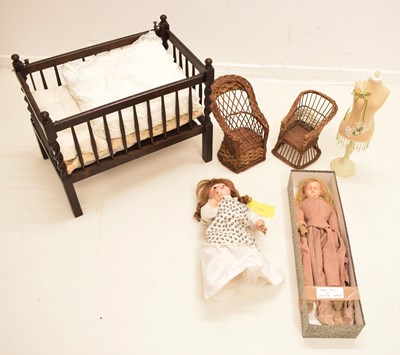 Lot 356 - Early 20th century oak dolls bed / crib