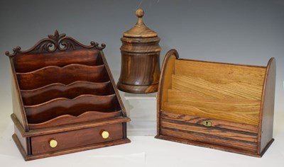 Lot 285 - Early 20th century oak table top stationery holder