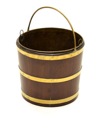 Lot 487 - George III brass-bound mahogany bucket or log bin