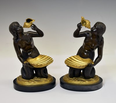 Lot 138 - Pair of 19th century French Empire style bronze figures of mermaids