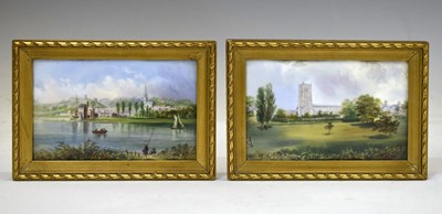 Lot 189 - Suffolk Interest - Pair of 19th century Derby porcelain rectangular plaques of Woodbridge