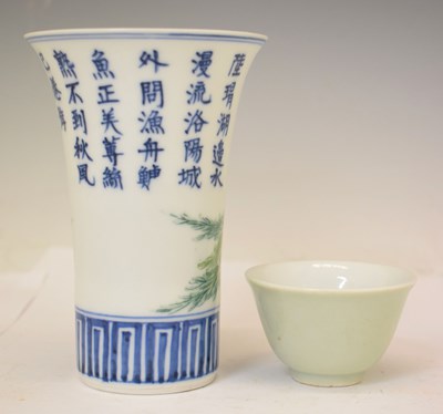 Lot 453 - Japanese porcelain beaker vase and celadon tea bowl or wine cup