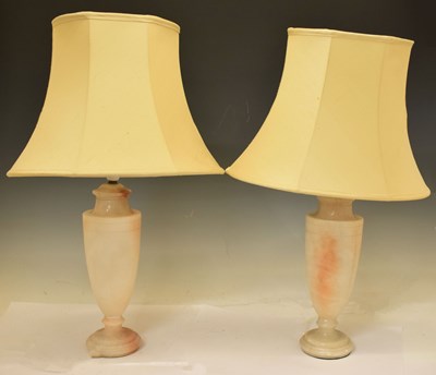 Lot 293 - Pair of alabaster vase-form table lamps