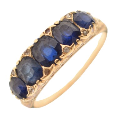 Lot 18 - Edwardian five-stone sapphire and rose cut diamond ring