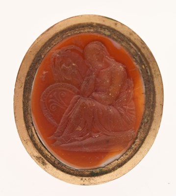 Lot 84 - 19th century gold plated carnelian intaglio fob seal