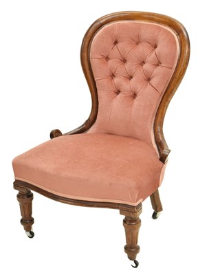 Lot 566 - Victorian walnut-framed deep buttoned nursing chair