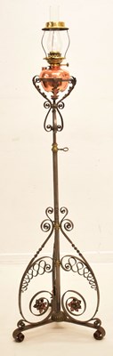 Lot 290 - Arts & Crafts wrought metal, copper and brass adjustable standard lamp