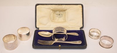 Lot 141 - Cased silver Christening set, and four silver napkins