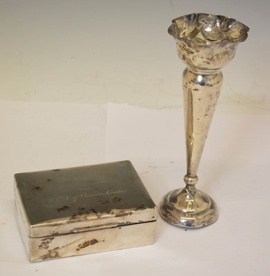 Lot 142 - George V silver bud vase, together with a Canadian white-metal table top box