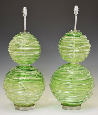 Lot 299 - Pair of William Yeoward (attr.) green glass table lamps
