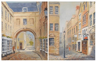 Lot 509 - George Horne (20th century) - Pair of oils - Trim Bridge, and Lilliput Lane, Bath, signed