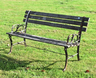 Lot 709 - Metal framed teak garden bench