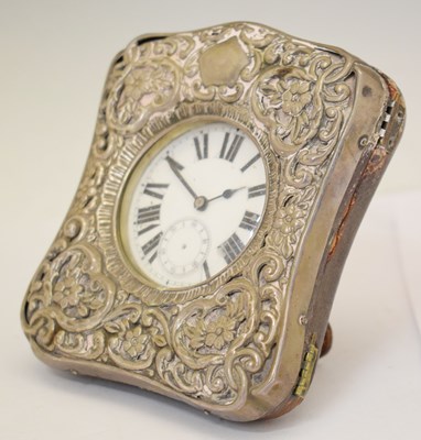 Lot 140 - Late Victorian silver mounted desk easel watch stand and Goliath nickel pocket watch