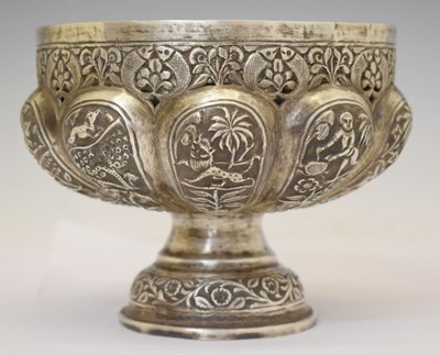 Lot 170 - Burmese white metal pedestal bowl with repousse decoration