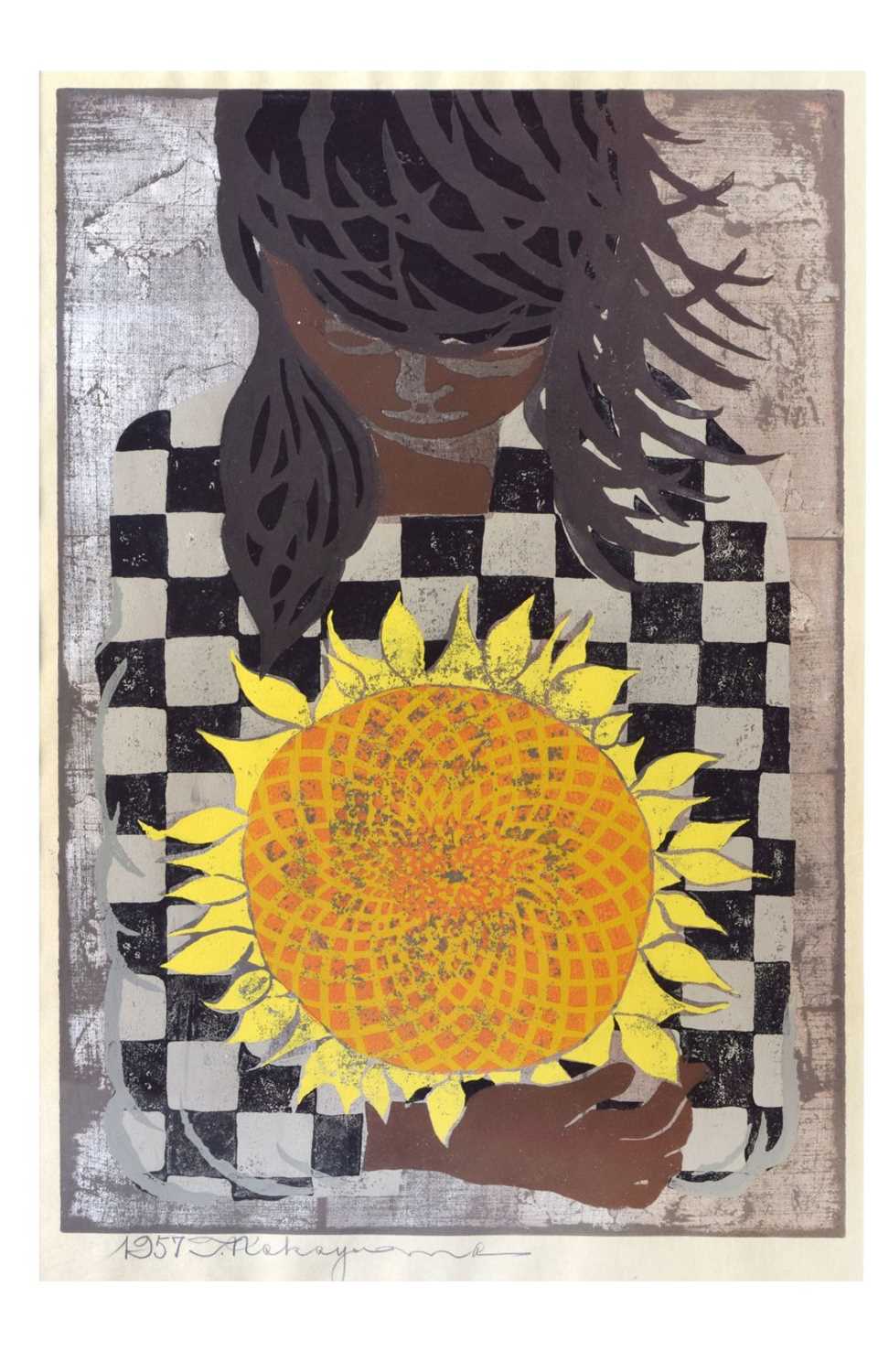 Lot 455 - Tadashi Nakayama (1927-2014) ‘Holding a Sunflower’, signed and dated 1957