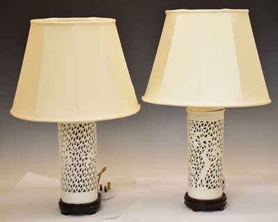 Lot 429 - Pair of Chinese blanc de chine table lamps