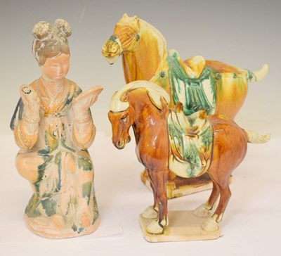 Lot 430 - Three items of Chinese sancai glazed pottery