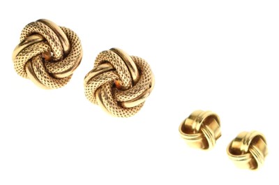 Lot 146 - Pair of 18ct gold knot ear studs and a pair of 9ct gold knot ear studs