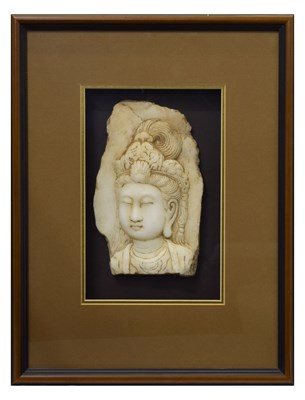 Lot 232 - Chinese white marble relief fragment depicting Guanyin