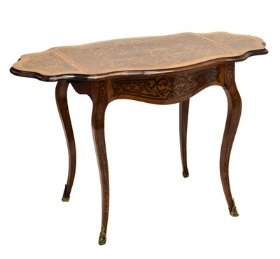 Lot 498 - 19th century French marquetry drop leaf occasional table