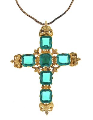 Lot 61 - Large Victorian green paste and gilt metal cross pendant