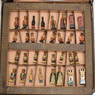 Lot 391 - Carved and painted wooden chess figures