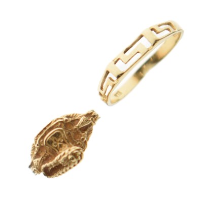 Lot 56 - 9ct gold saddle ring and a Greek key '585' ring