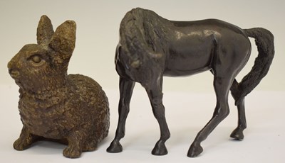 Lot 283 - 20th century bronze study of a horse, together with a bronze model of a rabbit