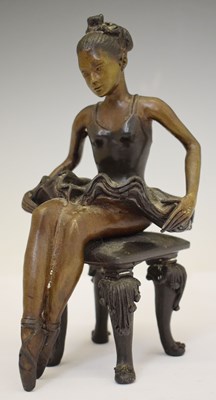 Lot 284 - Bronze figure of a ballerina seated on a stool
