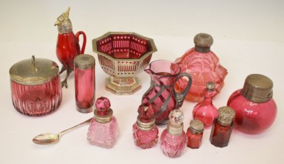 Lot 183 - Silver and cranberry glass group