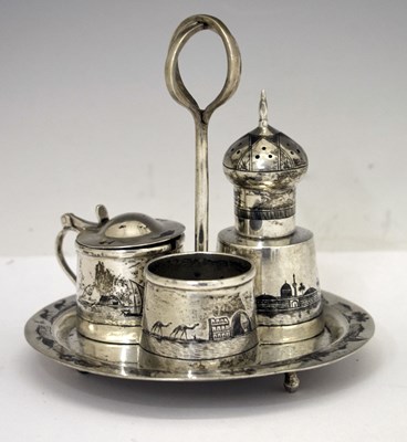Lot 98 - Middle Eastern white metal and niello cruet