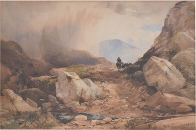 Lot 487 - David Hall McKewan (1817-73) - Watercolour - Drover on rocky path