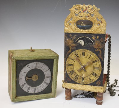 Lot 523 - 18th century Dutch Frisian painted clock and a primitive box clock (2)