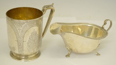 Lot 194 - Victorian silver Christening mug and George V silver sauceboat