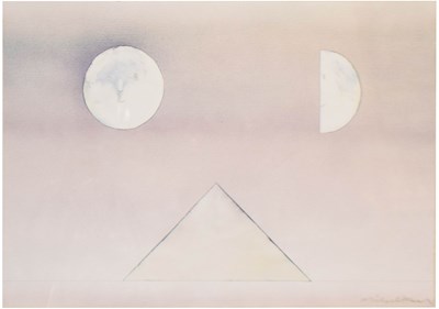Lot 484 - Michael Foreman (b.1938) - Watercolour - 'Sun, Moon and yellow pyramid by night'