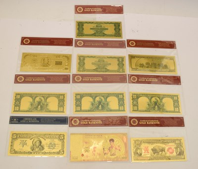 Lot 256 - Ten gold banknotes to include fantasy United States of America dollar notes