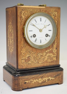 Lot 522 - Mid 19th century French inlaid rosewood mantel clock