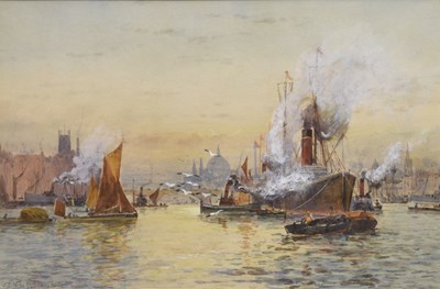Lot 298 - Frederick (Frank) William Scarbrough (British, 1863-1945) - Watercolour - River Thames